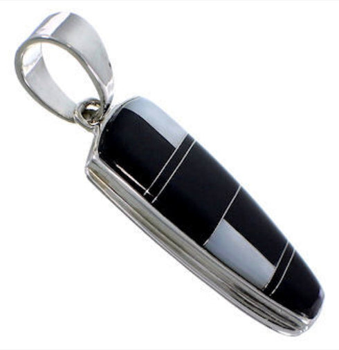 Silver Black Jade Mother Of Pearl Inlay Jewelry Slide Pendant RS42776